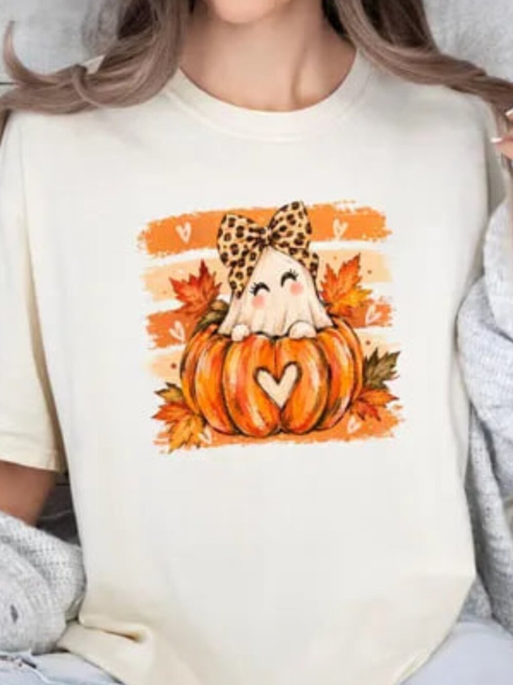 Halloween Tee, Cute Ghost Pumpkin Shirt, Fall Tee